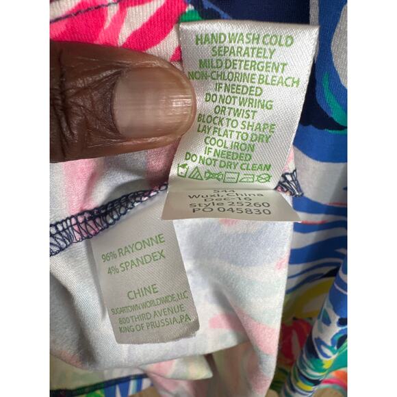 Lilly Pulitzer Fleur Dress XS Travelers Palm V-Neck Long Sleeve Fit and Flare - Picture 8 of 8